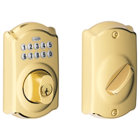 Schlage Residential Grade 2, Keypad Deadbolt, C KWY, Camelot Escutcheon, US3, Round Corner BE365 CAM 505